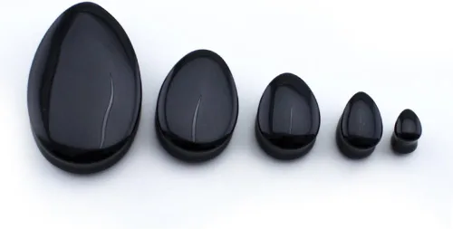 Miniatura 3 de 1 par de 1 & 12" pulgadas (38 mm) Negro Obsidiana piedra Teardrop Plugsanchos