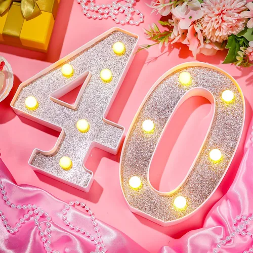 Miniatura 4 de Treela Números LED de 8.7" de cumpleaños decorativos con luz, letrero de números de marquesina de purpurina para decoraciones de fiesta de Oro rosa