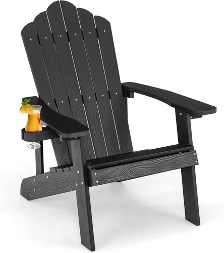 Giantex Silla Adirondack para exteriores, sillas de patio de gran tamaño con portavasos oculto, veta de madera realista, capacidad de peso de 380
