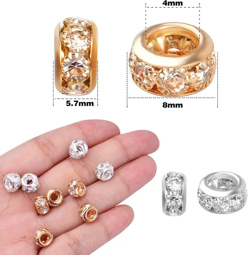 Miniatura 3 de BronaGrand 40 cuentas espaciadoras europeas de diamantes de imitación de 0.315 pulgadas (0.315 in), cuentas espaciadoras de cristal para bricolaje