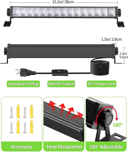 Miniatura 6 de THECHAM Barra de Luz Negra LED de 42W, Barra de Luz Negra con Cable de 6 pies+Enchufe+Interruptor, Luces Negras para Fiesta Fluorescente, Póster