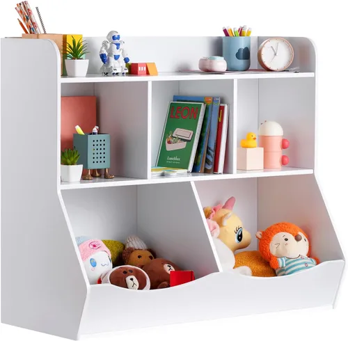 Miniatura 9 de VEVOR Cubo de almacenamiento de madera para niños, organizador de almacenamiento de juguetes con estantería, gabinete de almacenamiento de juguetes