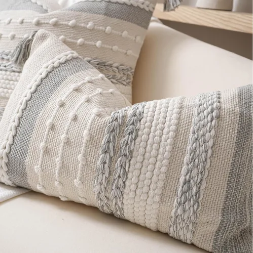 Miniatura 9 de BlissBlush Funda de almohada decorativa bohemia gris de 22 x 22 pulgadas, cojín cuadrado de estilo rústico para sofá, sala de estar y dormitorio
