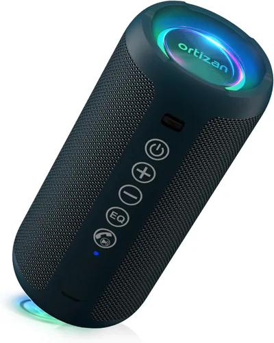 Ortizan Altavoz Bluetooth portátil: IPX7 impermeable, sonido fuerte de 24 W, graves profundos, Bluetooth 5.3, luces LED, emparejamiento estéreo Azul