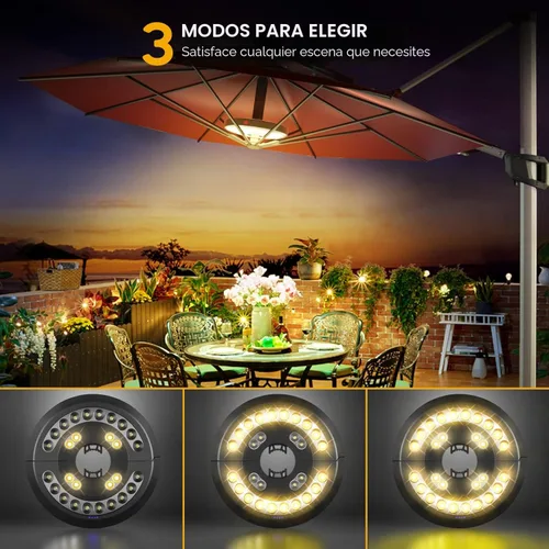 Miniatura 2 de Eletorot Luces para sombrilla de patio, luces recargables para exteriores, para decoración, luz de mesa de 28 LED, 3 modos de iluminación, Cálido