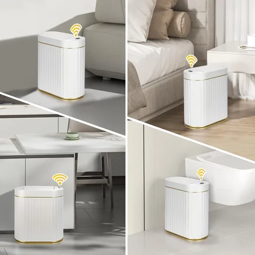 Miniatura 2 de ELPHECO - Bote de basura de baño con tapa mariposa, cubo de basura con sensor de movimiento para baño, bote de basura automático, papelera de baño