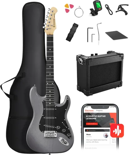Miniatura 13 de DONNER DST-80 - Juego de guitarra eléctrica para principiantes de 39 pulgadas con amplificador, pastilla clásica SSS completa con estuche, afinador