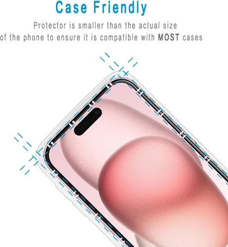 Miniatura 6 de (2 unidades) Protector de pantalla para iPhone 15 de vidrio templado de 6.1 pulgadas, fácil de instalar, sin burbujas, dureza 9H