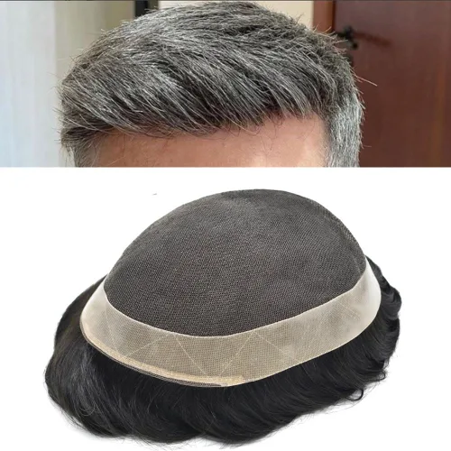 Miniatura 12 de Toupee For Men Real Human Hair Soft Swiss Lace Mens Toupee Hair Replacement System For Men Hairpieces Protesis Capilar Para Hombre 6x8 Medium light