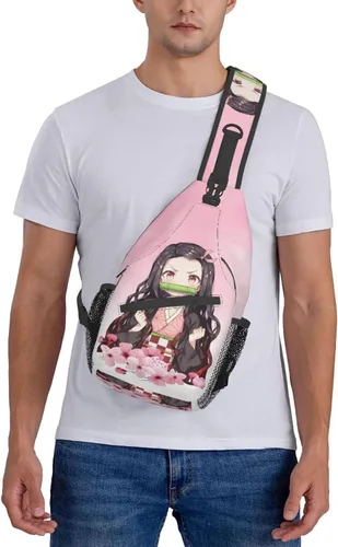 Miniatura 6 de Aolazw Mochila de anime Nezukos unisex cruzada mochila manga solo hombro bolsa pecho bolsa Cosplay Daypack, N3, Mochilas Sling