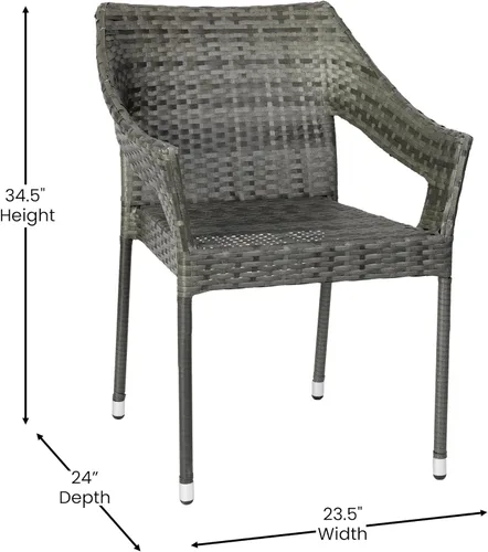 Miniatura 2 de BizChair Silla de patio de grado comercial, silla de comedor apilable de mimbre de ratán PE para todo tipo de clima, gris