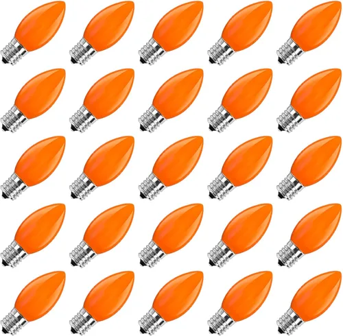 Miniatura 13 de Paquete de 25 bombillas LED transparentes C7, bombillas de repuesto de Navidad con base de candelabro E12, bombillas blancas cálidas inastillables