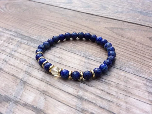 Miniatura 3 de Pulsera de lapislázuli con citrino focal, chakra plexo solar, piedra natal de noviembre