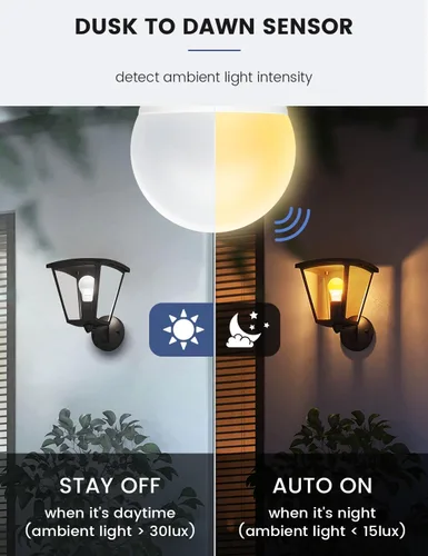 Miniatura 3 de Bombillas de luz para exteriores, 3000 K, blanco cálido, 12 W (equivalente a 100 W) con sensor de luz LED de encendido y apagado automático