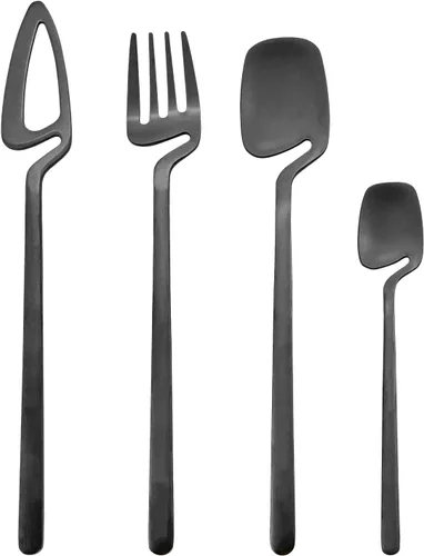 Miniatura 18 de Juego de cubiertos dorados mate, 20 piezas de cubiertos de acero inoxidable 304 colgantes para 4, juego de utensilios de cocina con acabado Oro