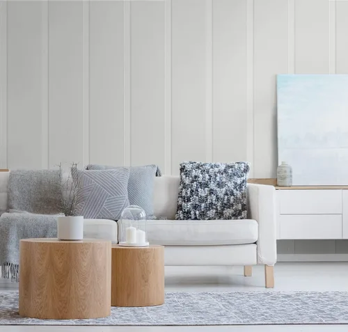 Miniatura 5 de NextWall - Papel pintado de imitación de tabla y listón para despegar y pegar con vinilo (Gris Ártico)
