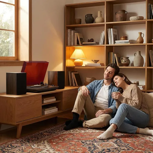 Miniatura 7 de GLENCREAG Reproductor de discos de vinilo con cartucho Audio Technica AT-3600L, tocadiscos Bluetooth con altavoces externos de 60 W para reproductor