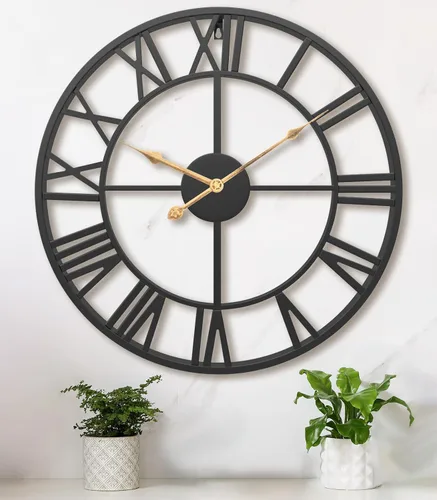 Pytha Sight - Reloj de pared grande para sala de estar, de 16 pulgadas, moderno, industrial, decorativo, de metal, silencioso, funciona con Negro