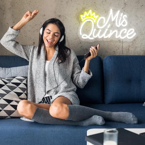 Miniatura 5 de Letrero de neón con texto en inglés "Mis Quince" para decoración de pared, dormitorio, estética, fiesta de cumpleaños, novio, novia, amante