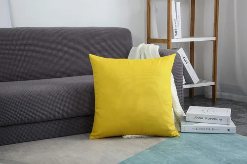 Miniatura 5 de TangDepot - Funda de almohada decorativa hecha a mano 100% lona de algodón sólida / funda de cojín, (12 x 12 pulgadas, amarillo intenso)