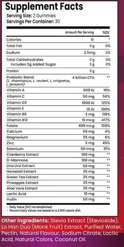 Miniatura 2 de Gomitas probióticas vaginales para mujeres: apoyo para la infección por VB y levaduras, equilibrio de pH, arándano y D-manosa, salud femenina