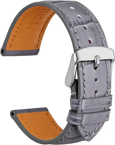 Miniatura 20 de WOCCI - Correas para reloj de cuero italiano, grano de cocodrilo en relieve, elige color y ancho 14 mm 18 mm 19 mm 20 mm 21 mm 22 mm, Negro
