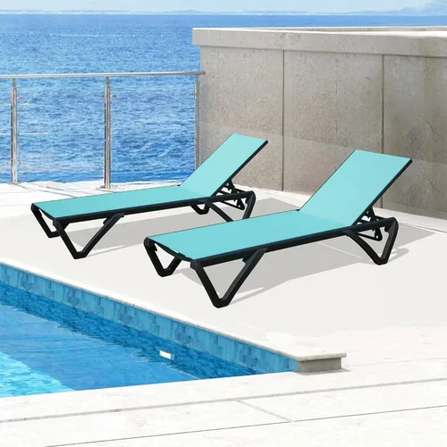 Miniatura 12 de Domi - Juego de 3 tumbonas para patio, sillas de aluminio de polipropileno para exteriores con 5 posiciones ajustables, mesa auxiliar para playa