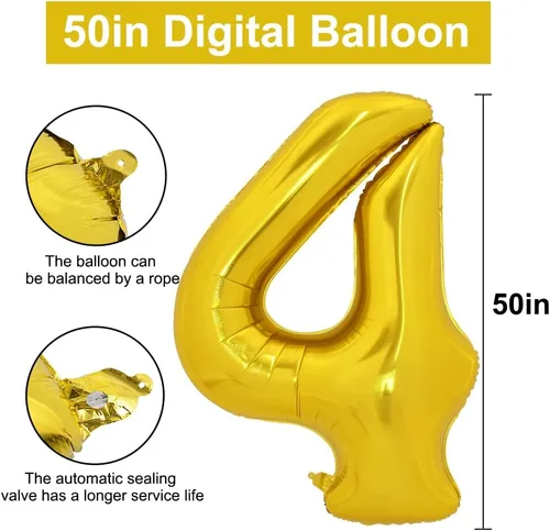 Miniatura 2 de TONIFUL Globos grandes de 50 pulgadas con números dorados del 0 al 9, globo digital grande de Mylar número 4 digital cuatro para fiestas