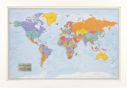 Miniatura 23 de Póster personalizado en lienzo enrollado con mapa del mundo, arte de pared con chinchetas – Grande 24" x 36" mapa del mundo de océanos azules