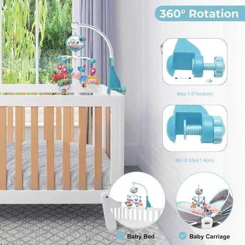 Miniatura 5 de YUNGCHI Móvil de bebé para cuna con juguetes de cuna, música y luces para paquete y paly cuna carrusel musical móvil móvil para niñas y niños, móvil