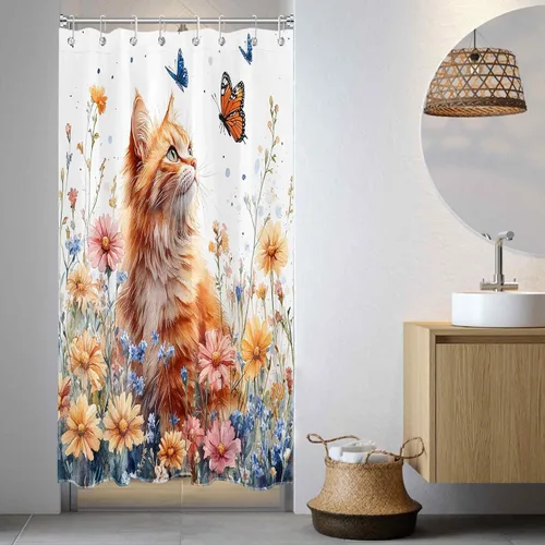 Miniatura 32 de LB Get Naked - Cortina de ducha pequeña de 48 x 68 pulgadas, forro de cortina de ducha de tamaño medio azul y rosa, cortinas de ducha estrechas