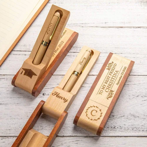 Miniatura 5 de Juego de bolígrafos y estuches de madera personalizados, bolígrafo de madera natural, regalo de cumpleaños/Navidad/graduación