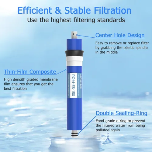 Miniatura 5 de Filtro de membrana RO de 150 GPD con carcasa, membrana de ósmosis inversa de repuesto para el hogar, debajo del fregadero, sistema de filtración