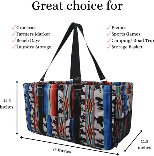 Miniatura 153 de NGIL Bolsa de comestibles reutilizable extra grande plegable de gran tamaño para comestibles, almacenamiento, picnic, playa, Bronco-negro occidental