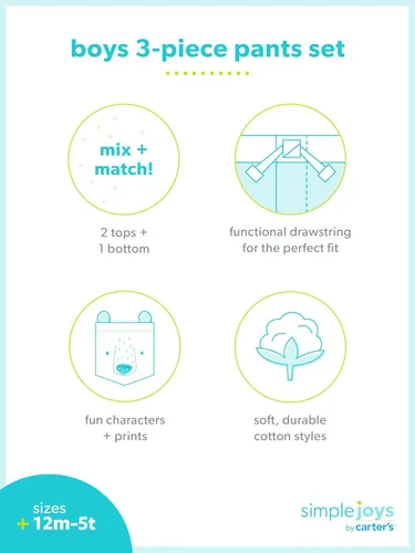 Miniatura 27 de Simple Joys by Carter's Conjunto de ropa de juego de 3 piezas para bebés niños
