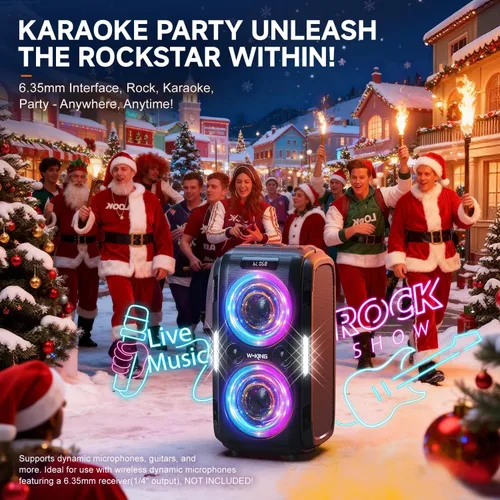 Miniatura 5 de W-KING 270W PEAK Altavoz de Fiesta Grande Bluetooth Más Fuerte/12 Graves Personalizados/Subwoofer Masivo de 125dB 6.5''x2 con Graves Profundos, Gran