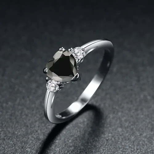 Miniatura 3 de ACEFEEL - Anillo de compromiso de plata de ley 925 con forma de corazón de ópalo blanco