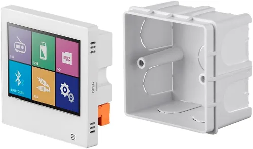 Monoprice Amplificador de música de montaje en pared, 40 vatios, con pantalla táctil Bluetooth 4.1, nivel auxiliar de línea, radio FM y control