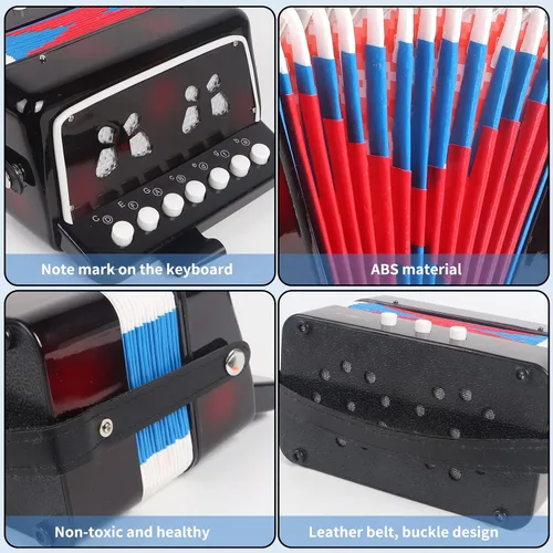 Miniatura 4 de Horse - Acordeón para niños, control de 10 teclas, acordeones musicales para niños, niños principiantes, ligero, 7 teclas, 3 bajos, mini acordeón