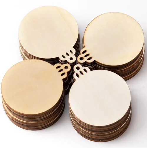 Miniatura 7 de 60 piezas de rebanadas de madera, adornos navideños de madera de 3.5 pulgadas, círculos de madera preperforados sin terminar para centros de mesa
