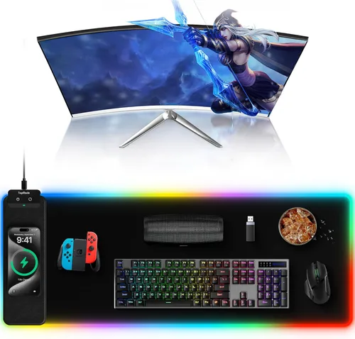 Miniatura 21 de TopMade Alfombrilla de mouse de carga inalámbrica, alfombrilla de mouse impermeable para juegos con superficie ultra suave, base antideslizante