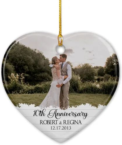 Adorno Colgante de Cerámica con Foto Personalizada, Añade Cualquier Imagen Adorno de Aniversario Regalo para Él Ella Sr. Sra., Foto Personalizada y
