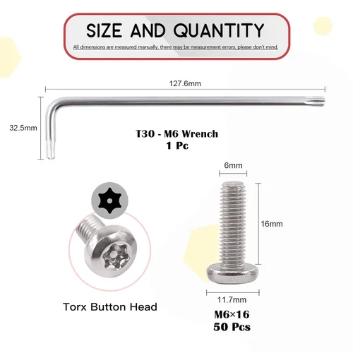 Miniatura 2 de Hilitchi 90 tornillos de seguridad Torx de cabeza de botón M3 de 6 tamaños, tornillos de seguridad de acero inoxidable a prueba de manipulaciones