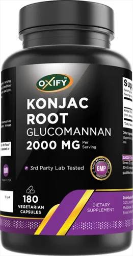 Oxify Glucomanano de raíz de Konjac 2000 mg | 180 cápsulas vegetarianas | Sin gluten, sin OMG | Suplemento fabricado en Estados Unidos