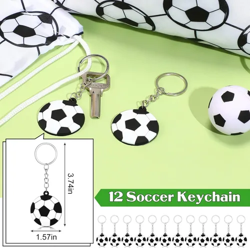 Miniatura 4 de 48 piezas de suministros de fiesta de fútbol, 12 pulseras de silicona de fútbol, 12 bolsas de regalo con cordón de fútbol, 12 mini pelotas de estrés