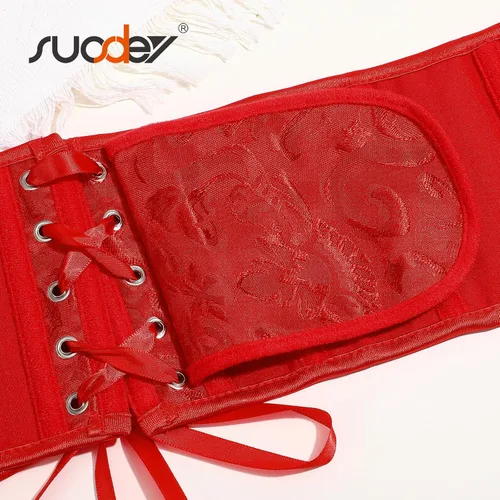 Miniatura 12 de SUOSDEY Cinturón de corsé de jacquard para mujer, corsé pirata steampunk renacentista con cordones y cordones