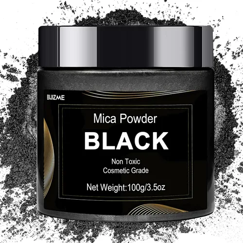 Pigmento en polvo de mica negra (3.53 onzas), polvo de mica metálica de grado cosmético para resina epoxi, brillo de labios, jabón, fabricación de