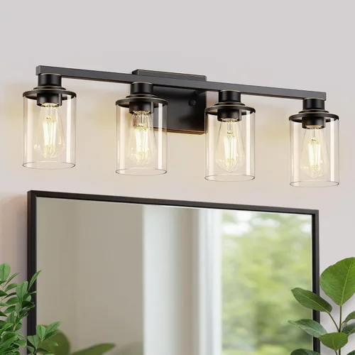 Miniatura 16 de L LOHAS LED Lámparas de baño negras de 2 luces, accesorios de iluminación modernos sobre espejo con pantalla de vidrio transparente, luces