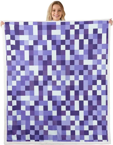 Miniatura 33 de Manfei Miner Style Grid Throw Blanket Green Pixel Shade Plaid Fleece Blanket Modern Geometric Games Cozy Throws for Bed Couch Sofa,Kids Boys Girls