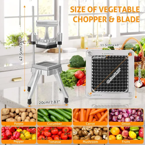 Miniatura 6 de WICHEMI Picador comercial de verduras y frutas, cortador de acero inoxidable para cebollas, papas, pimientos y champiñones (1/4 de pulgada)